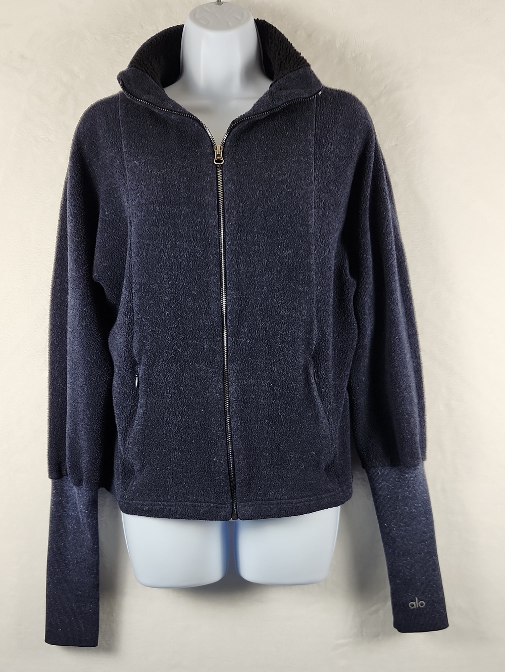 ALO Yoga Dark Navy Blue Zip-Up Fleece Jacket Women's Size Medium